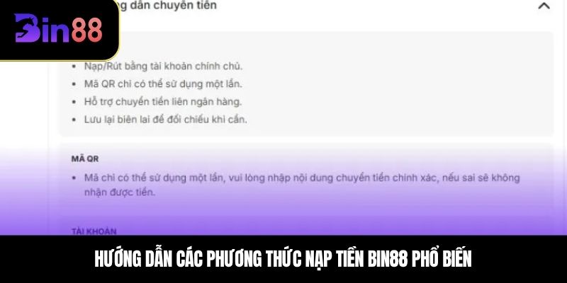 Hướng dẫn các phương thức nạp tiền BIN88 phổ biến